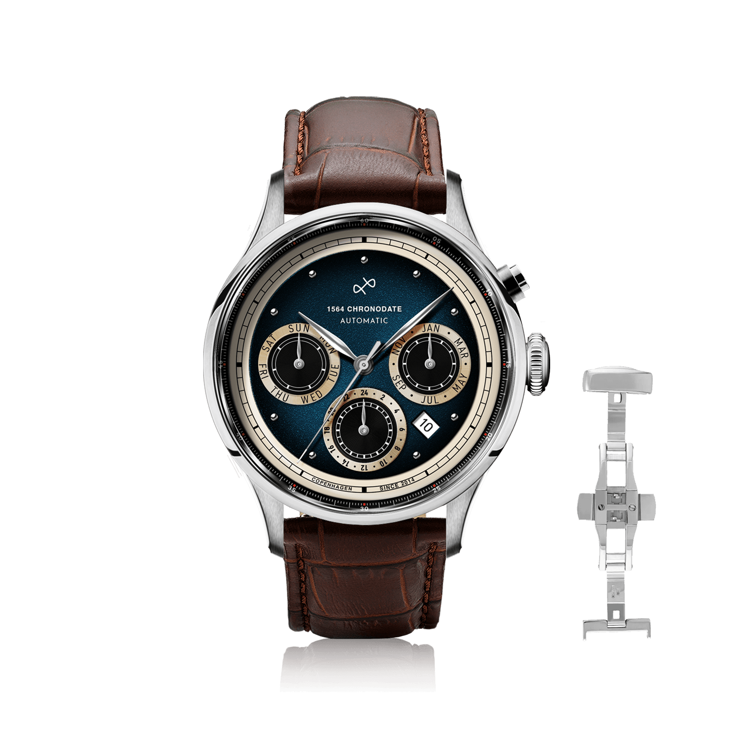1564 Chronodate Automatic, Steel / Blue