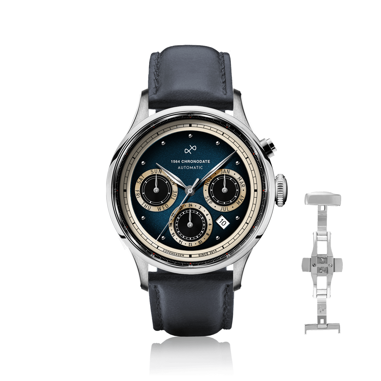1564 Chronodate Automatic, Steel / Blue