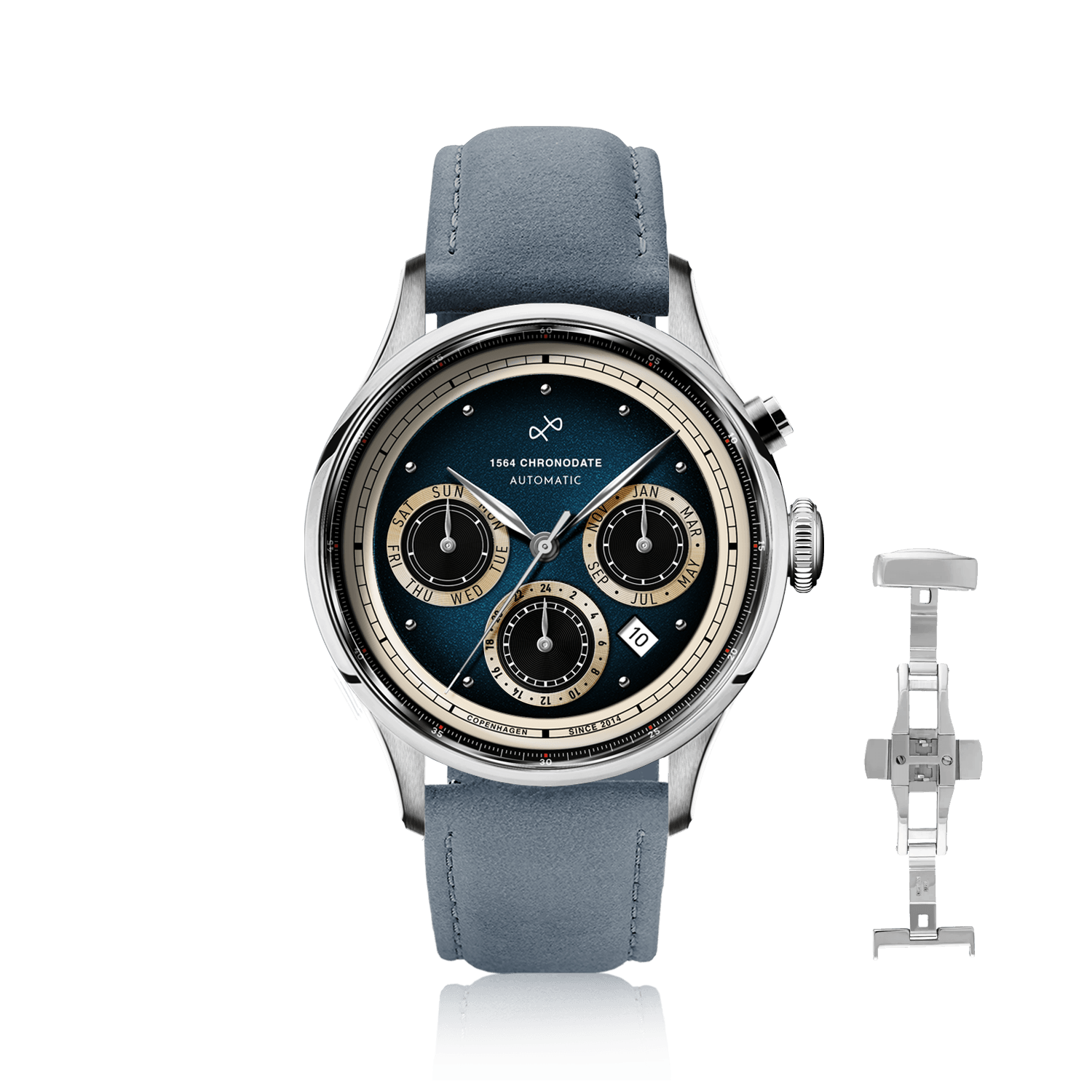1564 Chronodate Automatic, Steel / Blue
