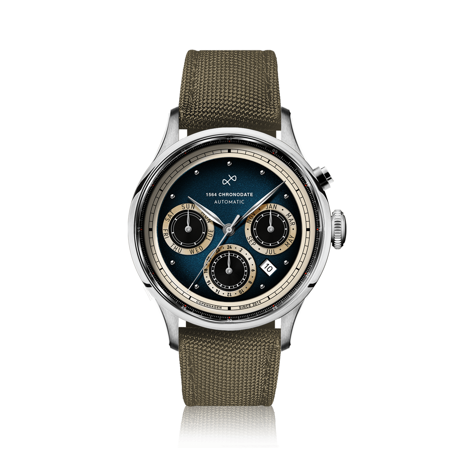 1564 Chronodate Automatic, Steel / Blue