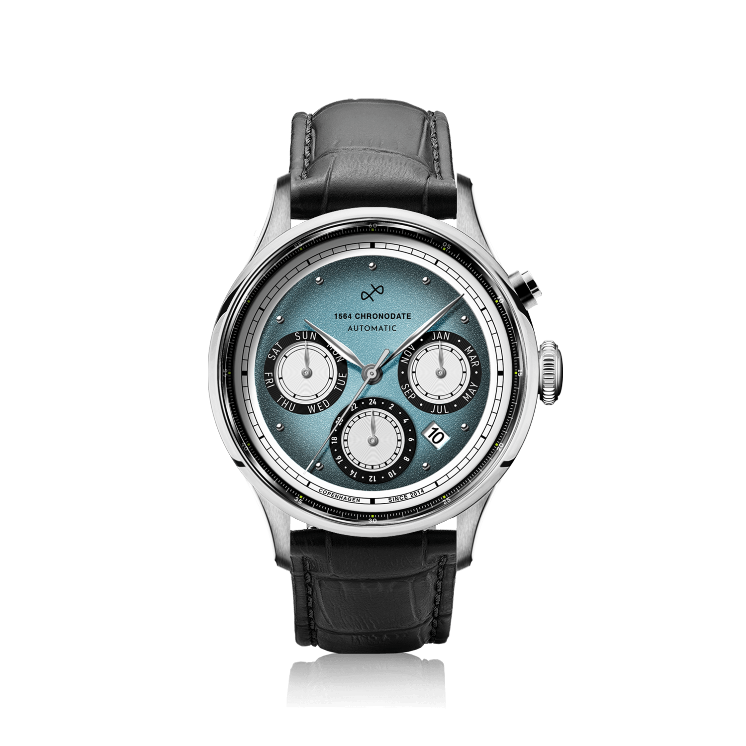 1564 Chronodate Automatic, Steel / Ice Blue & White