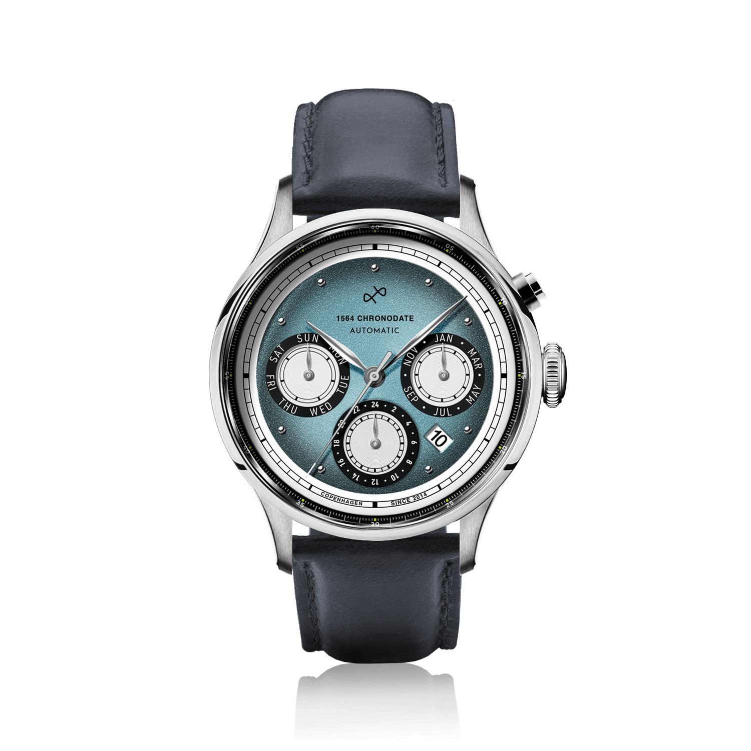 1564 Chronodate Automatic, Steel / Ice Blue & White