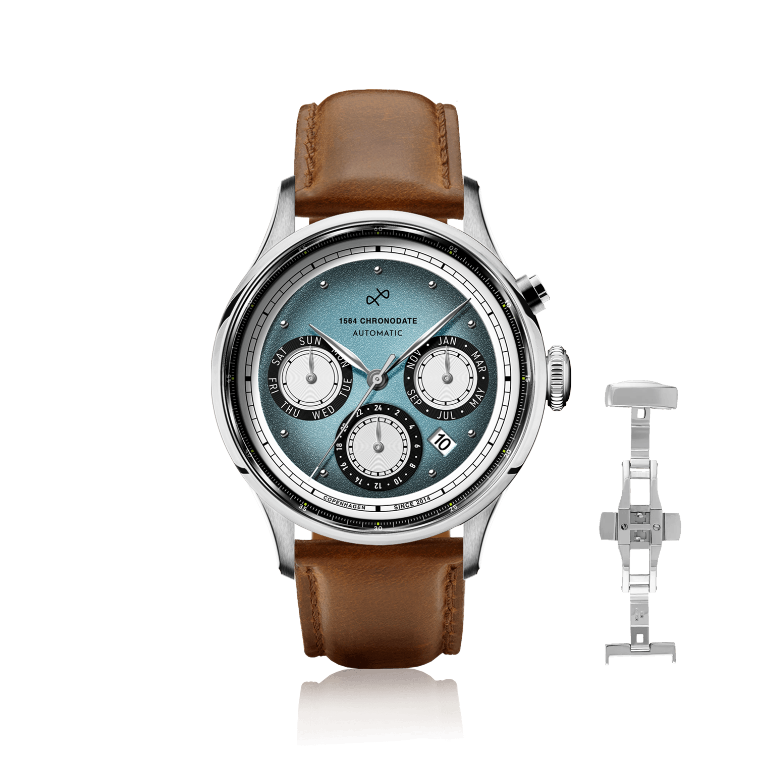 1564 Chronodate Automatic, Steel / Ice Blue & White