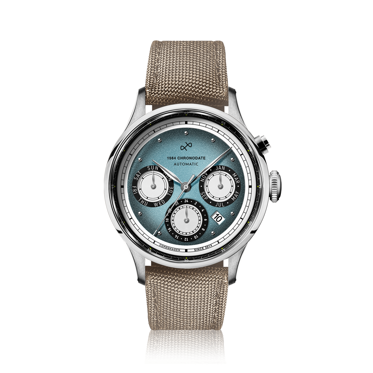 1564 Chronodate Automatic, Steel / Ice Blue & White