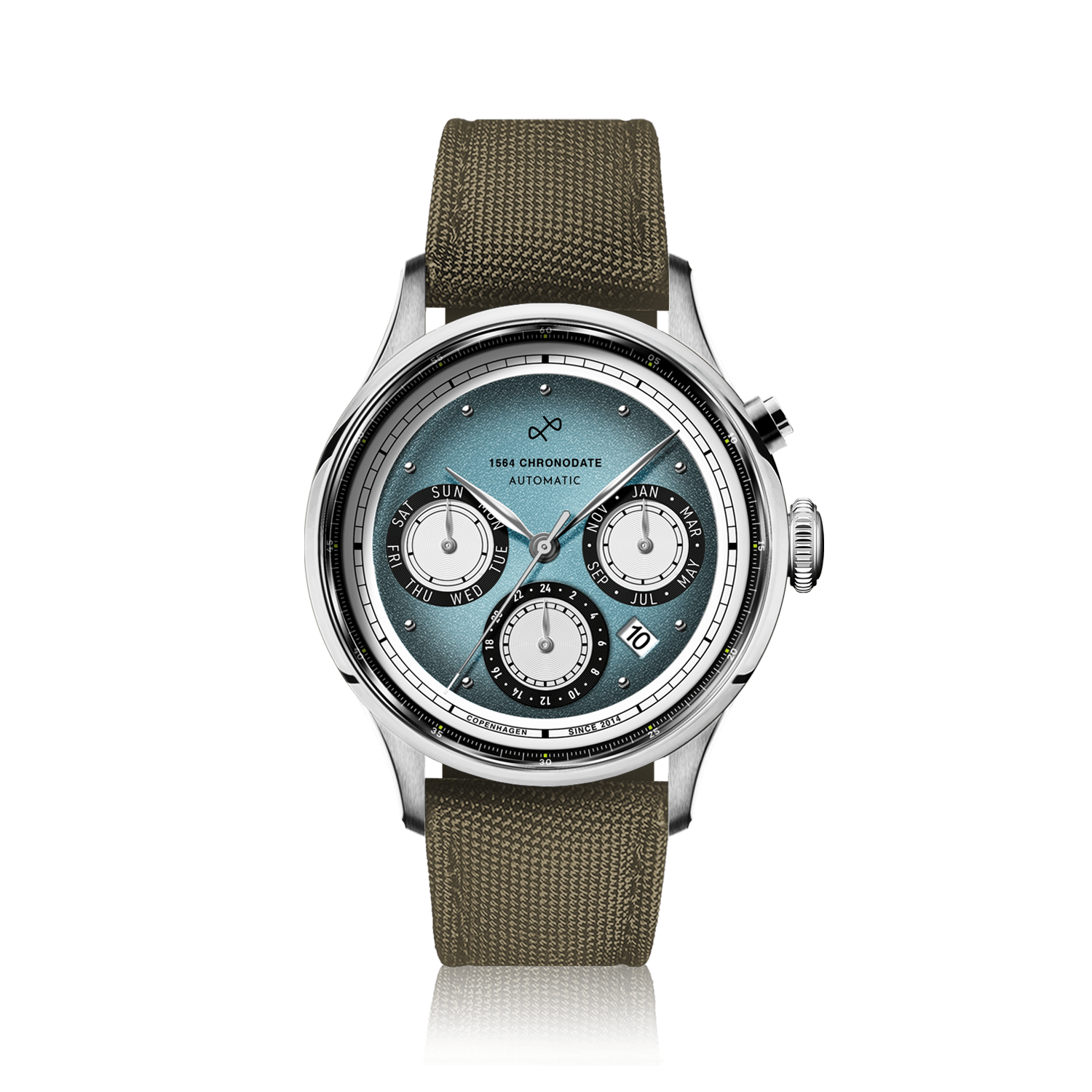 1564 Chronodate Automatic, Steel / Ice Blue & White