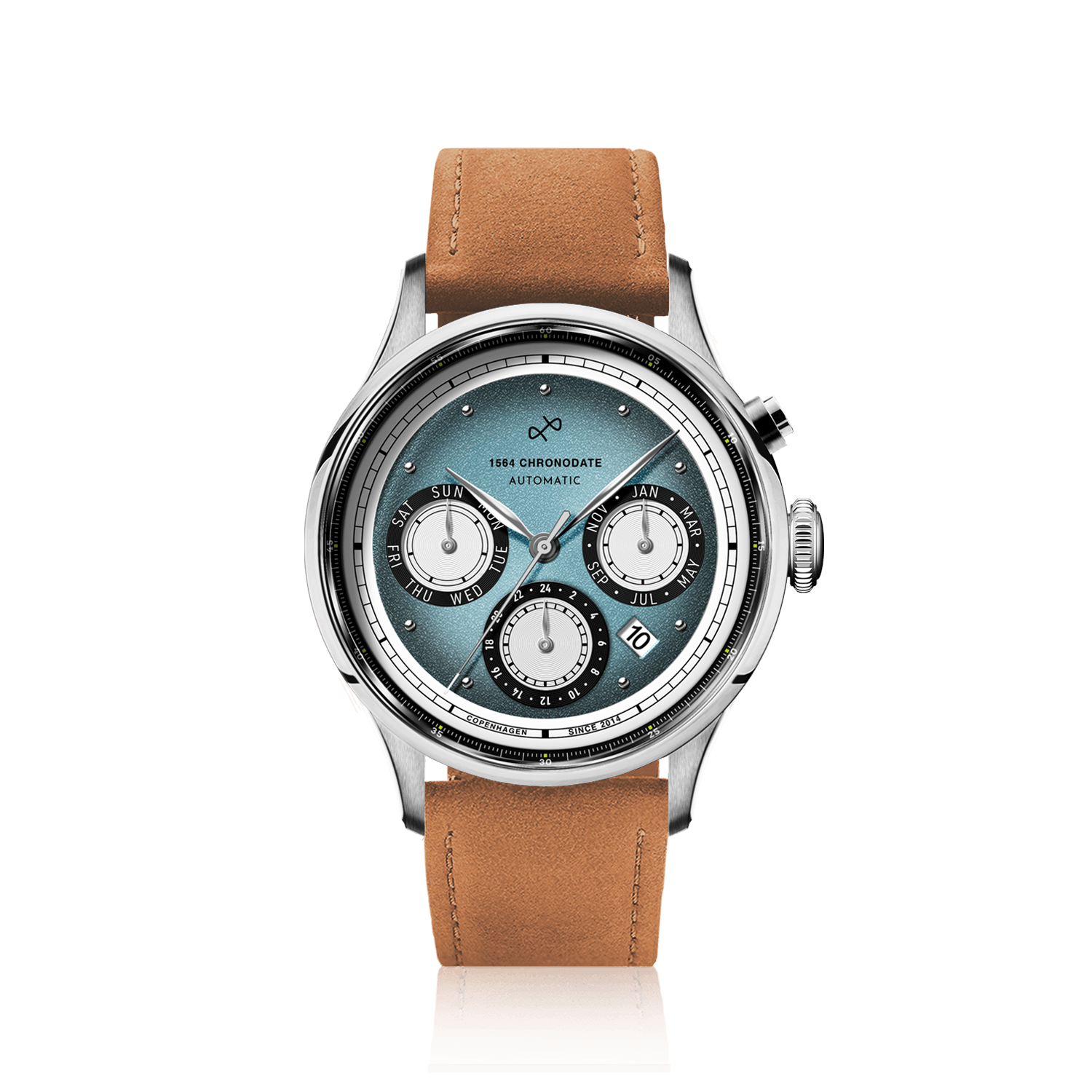1564 Chronodate Automatic, Steel / Ice Blue & White