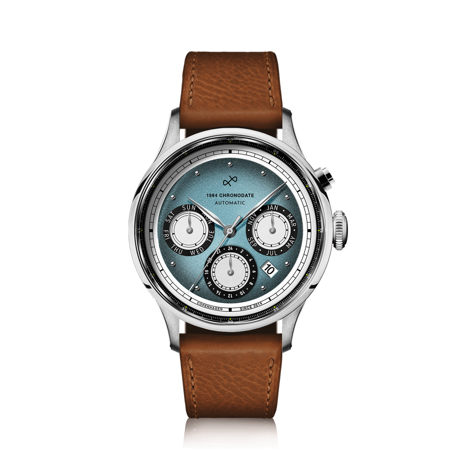 1564 Chronodate Automatic, Steel / Ice Blue & White | Free