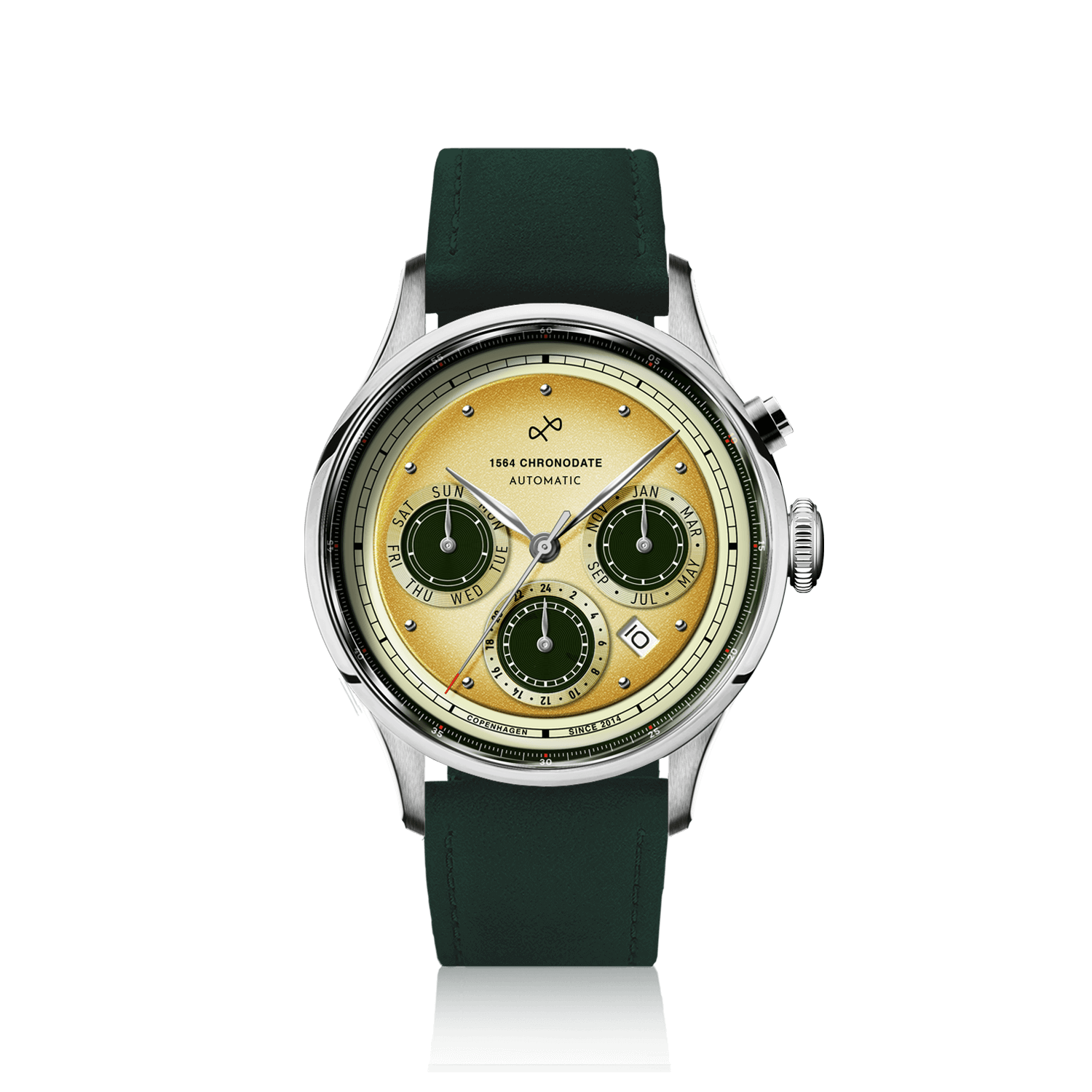 ゼロファクター 1564 Chronodate Automatic, Steel / Limoncello | Free engraving | AV86