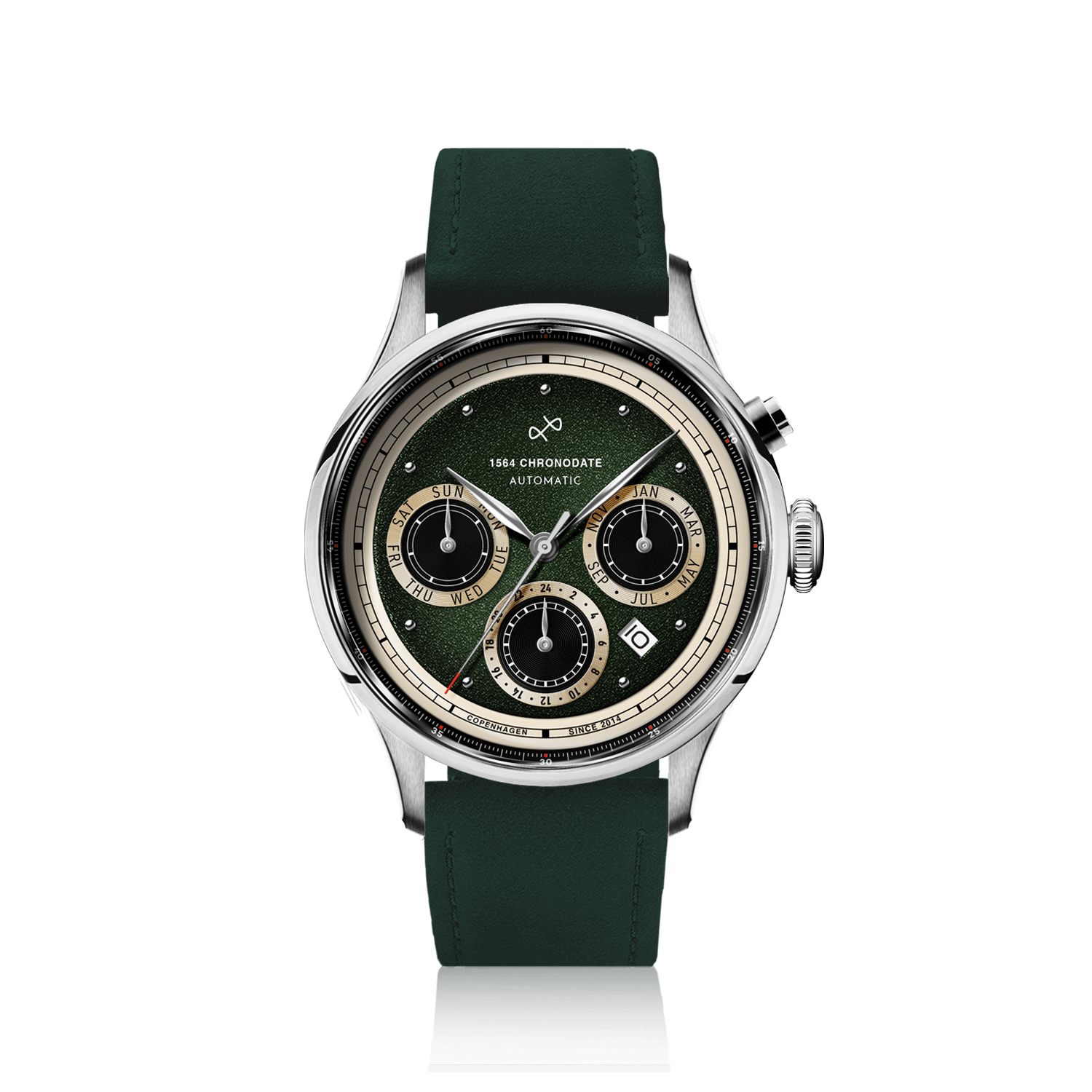 1564 Chronodate Automatic, Steel / Garnish Green | Free engraving