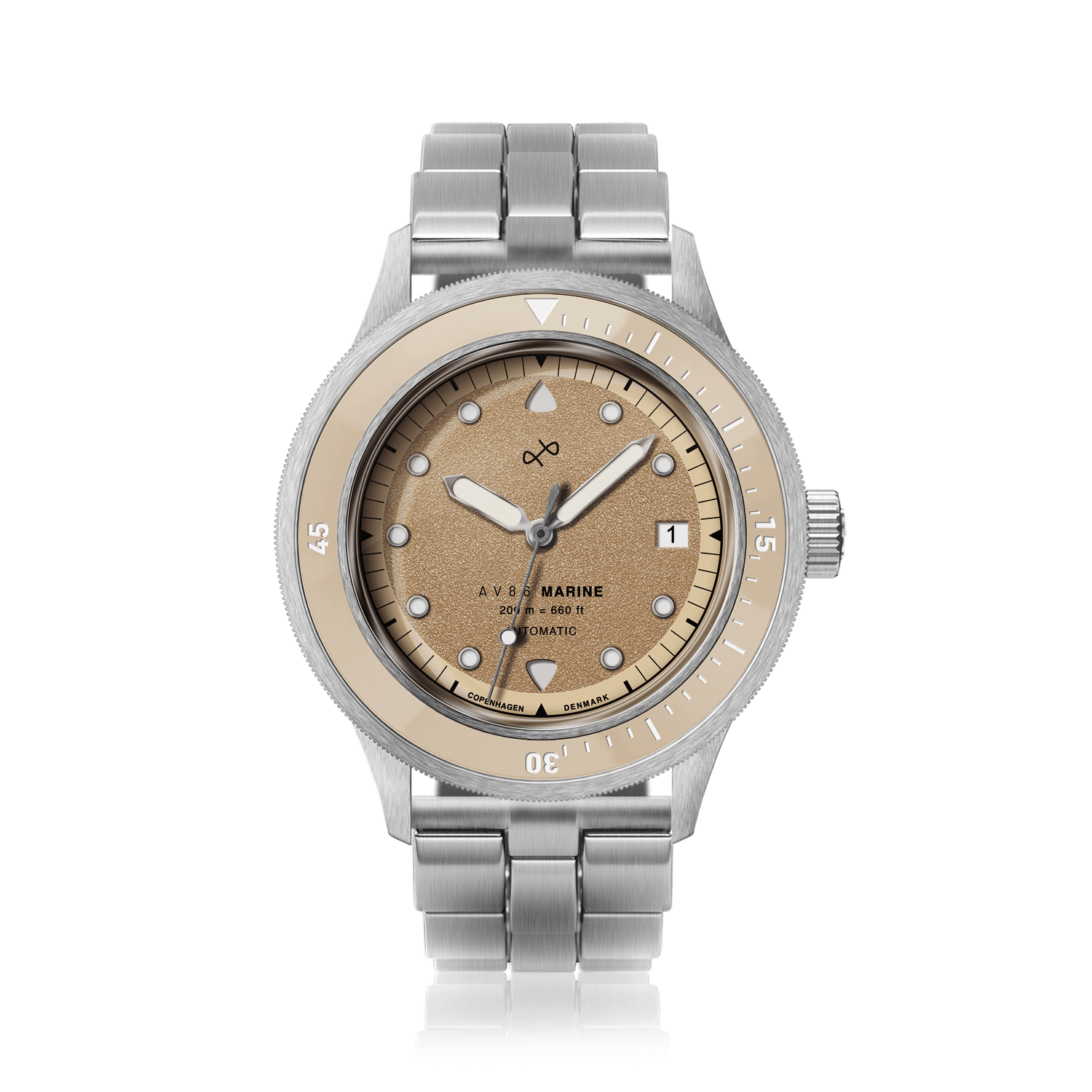 1956 Marine Automatic, Steel / Sand luxury timepiece by AV86 with vintage-inspired design and stainless steel bracelet strap