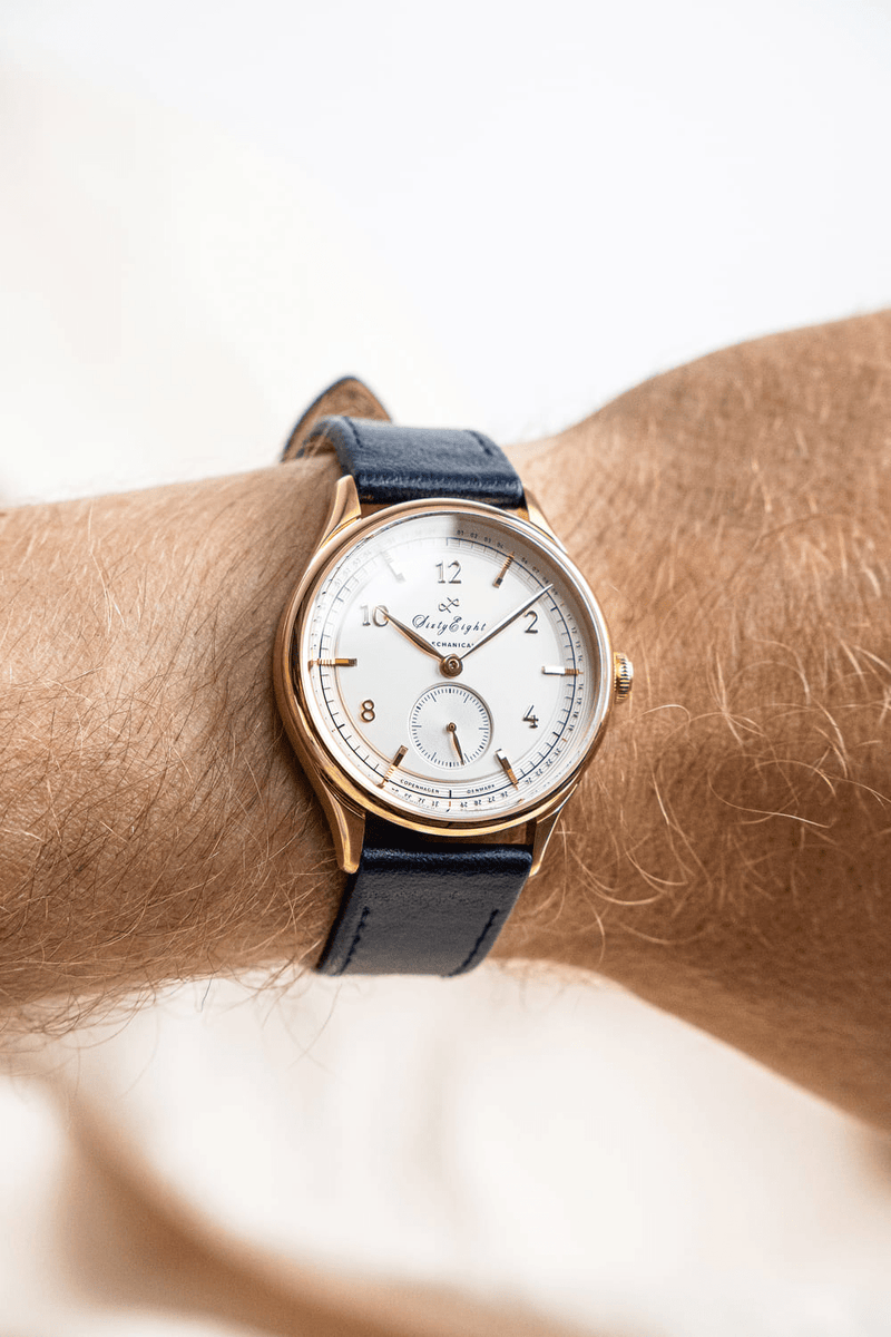 1968 Mechanical by AV86 vintage-inspired automatic dress watch with sapphire crystal and black leather strap