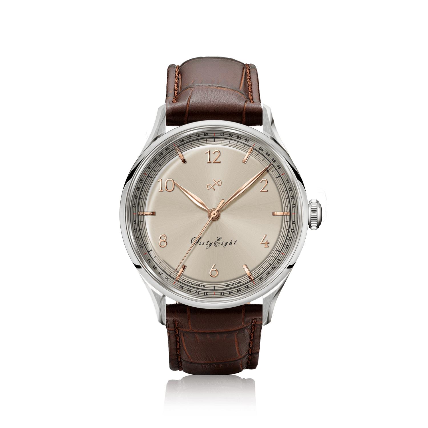 1968 Sixtyeight by AV86 vintage-inspired dress watch with sapphire crystal, elegant dial, and brown leather strap
