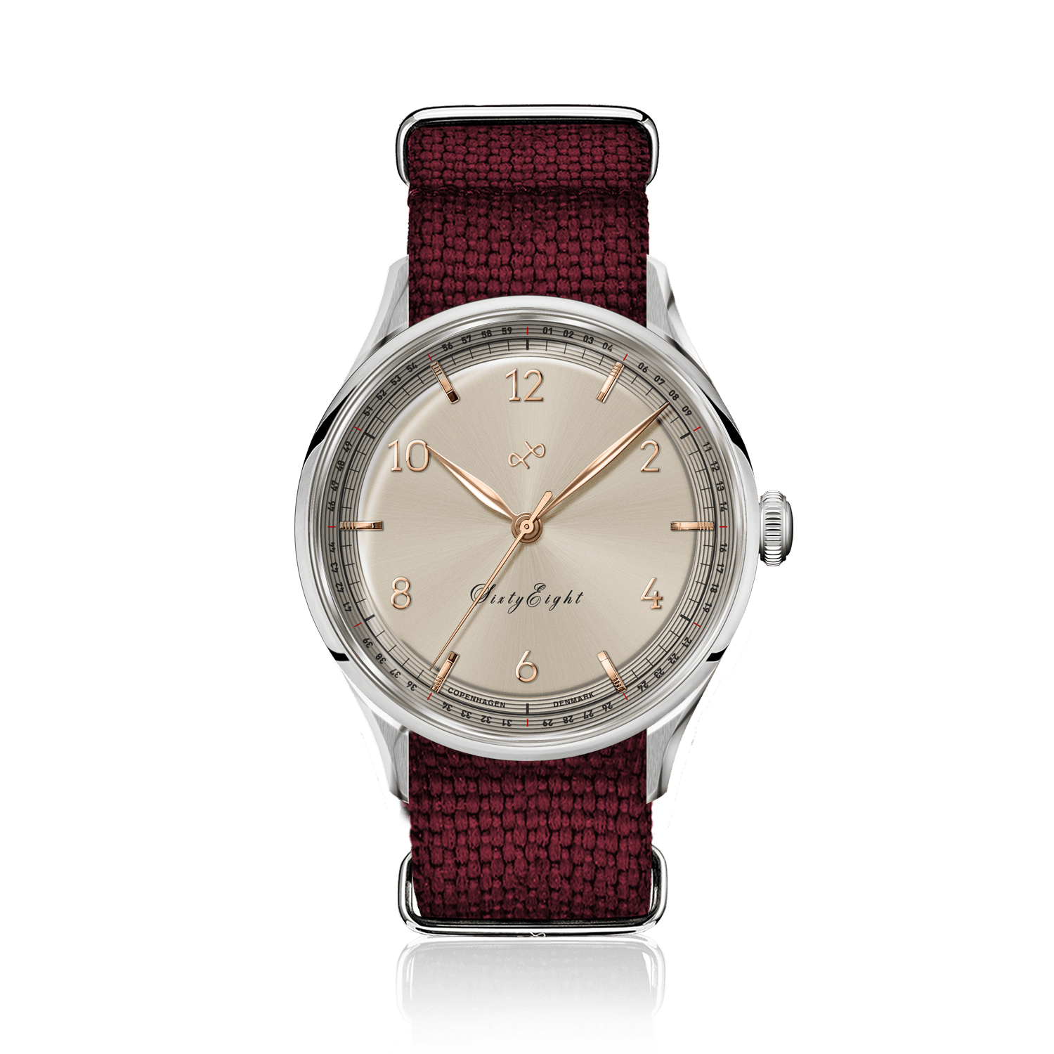 1968 Sixtyeight by AV86 vintage-inspired dress watch with sapphire crystal, textured dial, and woven fabric strap