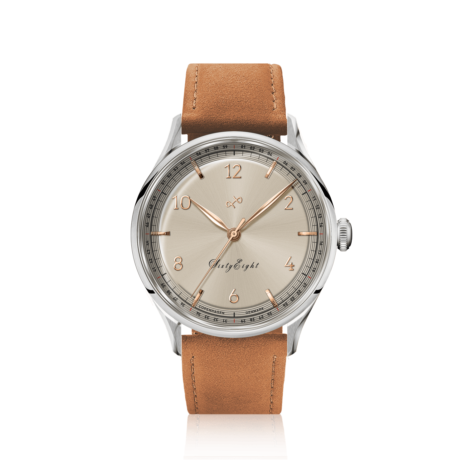 1968 Sixtyeight by AV86 vintage-inspired dress watch with sapphire crystal, elegant dial, and tan leather strap