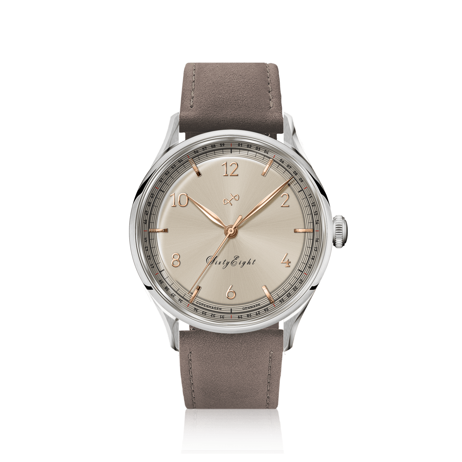 1968 Sixtyeight by AV86 vintage-inspired dress watch with sapphire crystal, minimalist dial, and leather strap