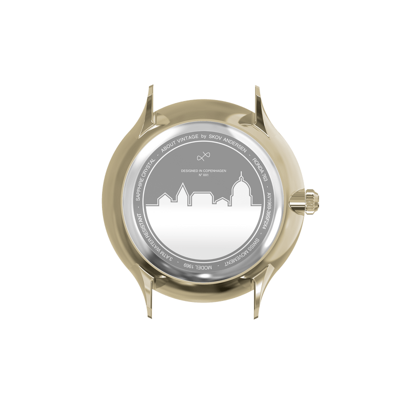 Modèle Vintage 1969, Or / Bleu nuit - Édition spéciale – 39 mm par AV86, avec boîtier en or, Verre saphir et Design du fond gravé