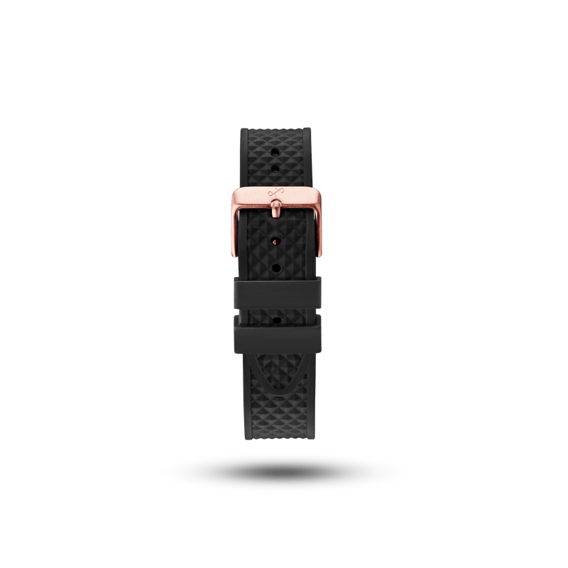 Silicone - Noir : bracelet en silicone haut de gamme AV86 en deux parties, doté d'une boucle ardillon plaquée or rose et de détails texturés
