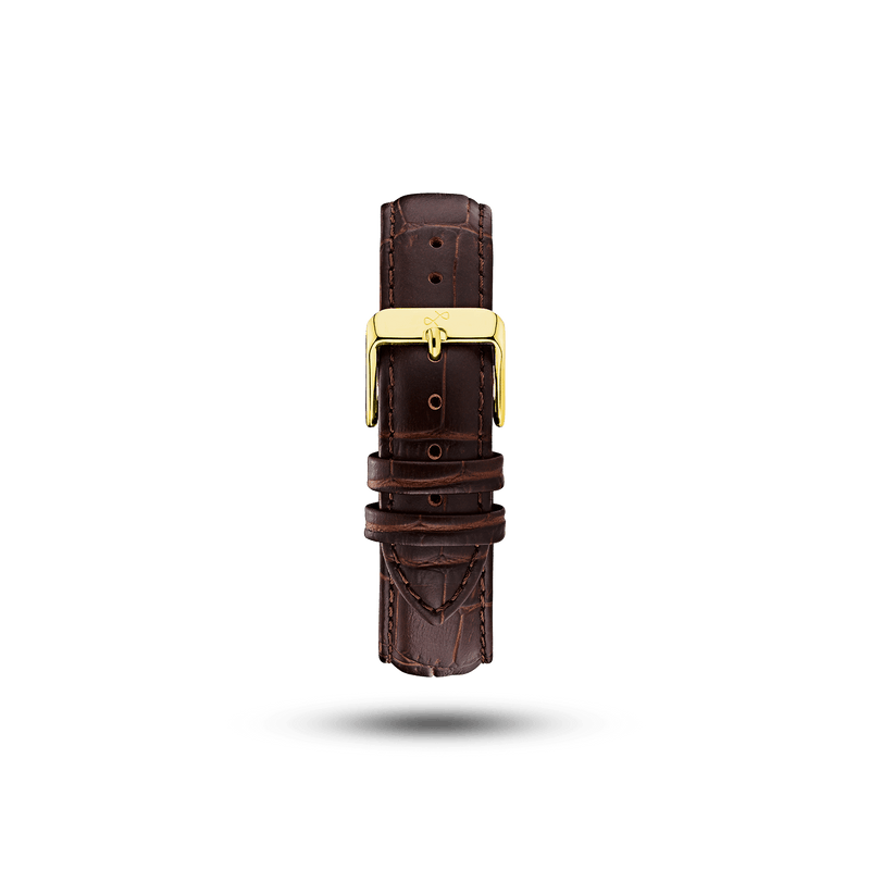 Cuir - Bracelet en cuir deux pièces de haute qualité, motif croco marron, avec le logo AV86 gravé et une boucle ardillon plaquée or