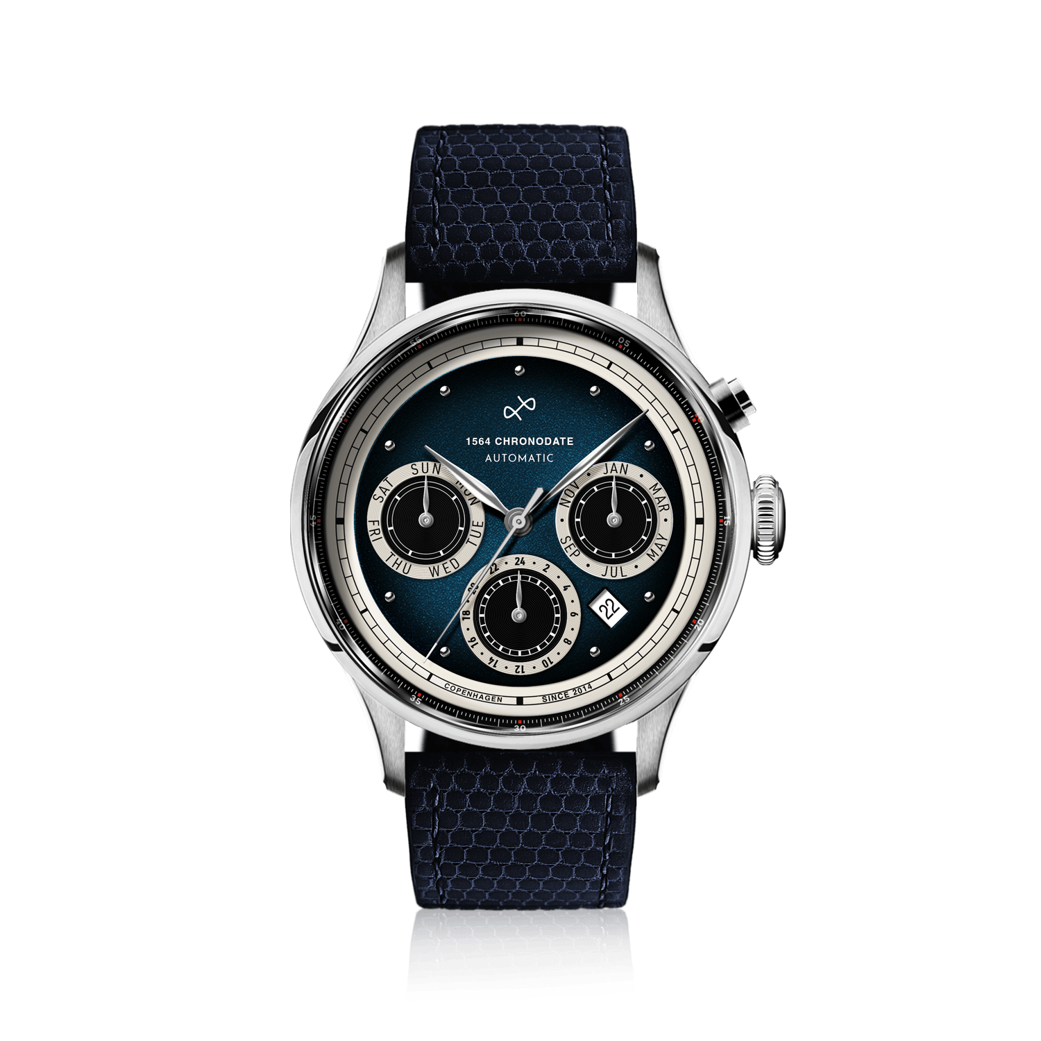1564 Chronodate Automatic, Steel / Blue | Free engraving | AV86