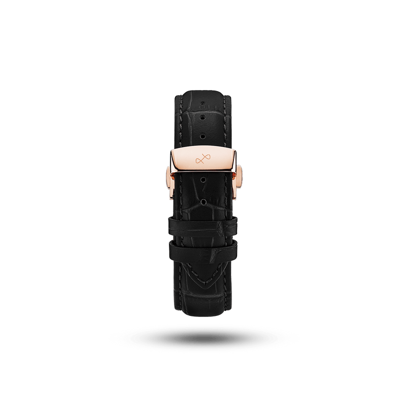 Boucle papillon - Bracelet en cuir noir croco deux parties de haute qualité avec boucle gravée, par AV86 : un design de luxe inspiré du minimalisme nordique
