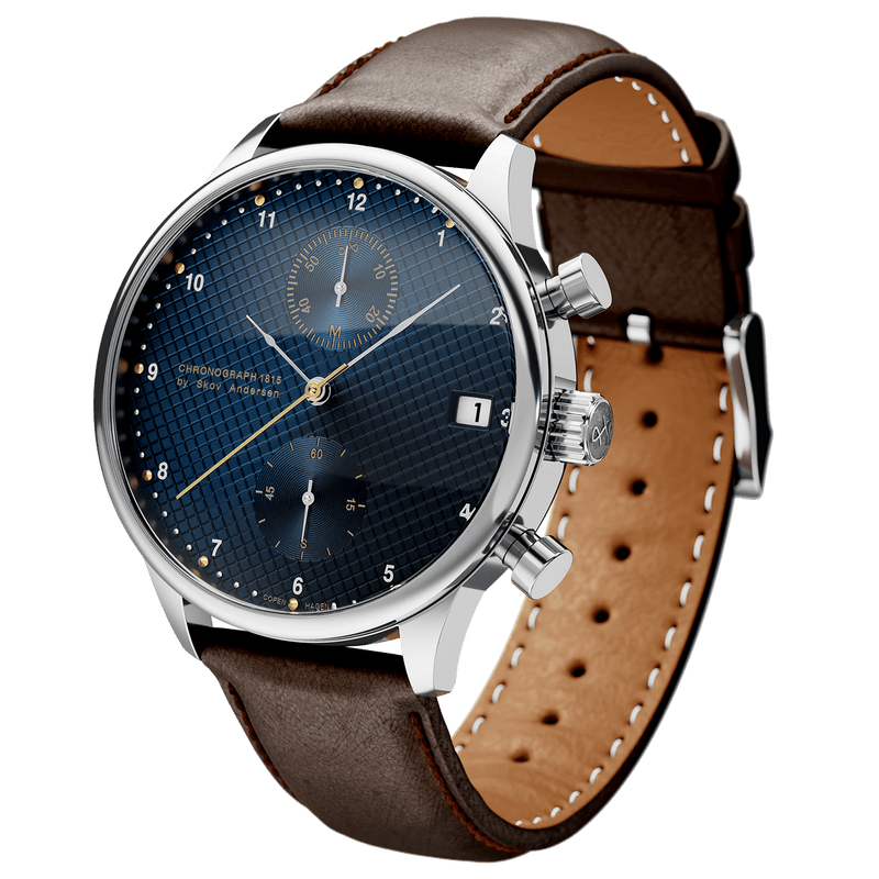 Chronograph 1815 d'AV86 avec cadran d'inspiration vintage, verre saphir, Fonction chronographe et bracelet en cuir marron