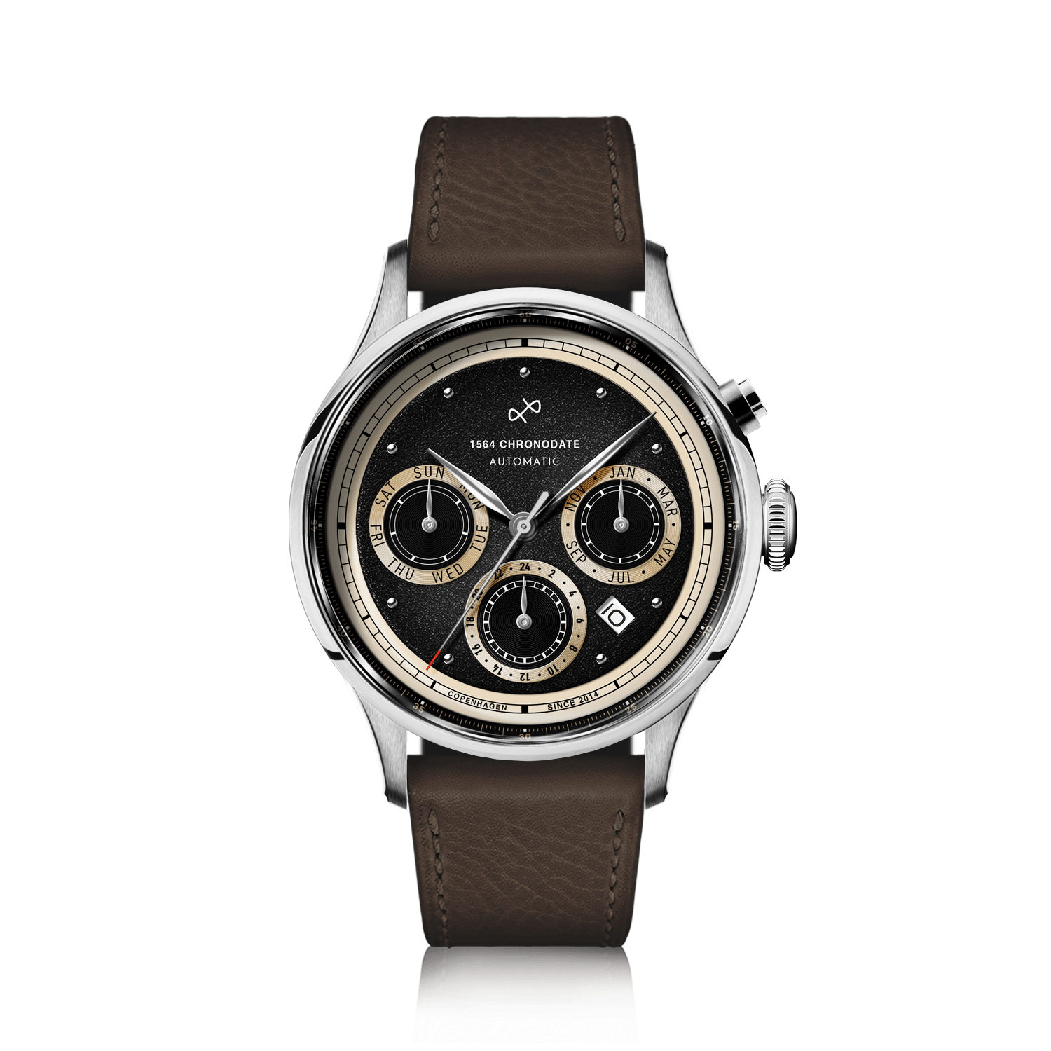 1564 Chronodate Automatic fra AV86 vintage-inspireret chronograph med Sapphire Crystal, automatisk urværk og brun læderrem