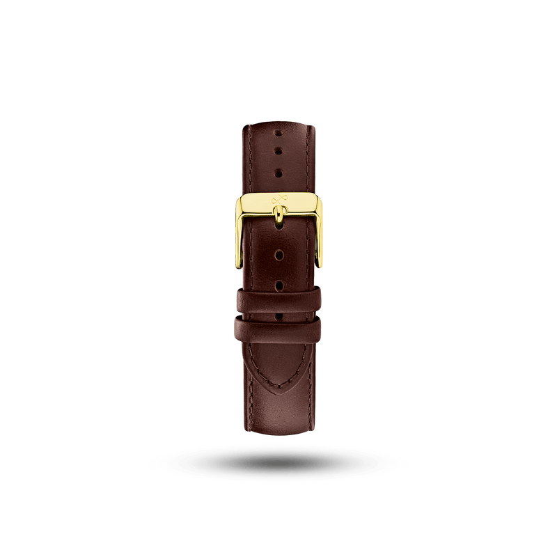 Cuir - Bracelet deux pièces marron foncé signé AV86, confectionné en cuir de haute qualité, doté d'une boucle ardillon plaquée or polie et de détails gravés