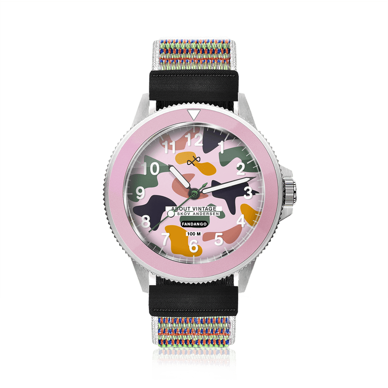 Montre pour enfant Fandango « IBI » rose/vert militaire de la marque AV86, dotée d'un cadran luminescent, d'un bracelet à velcro facile à ajuster et d'un boîtier en acier inoxydable résistant