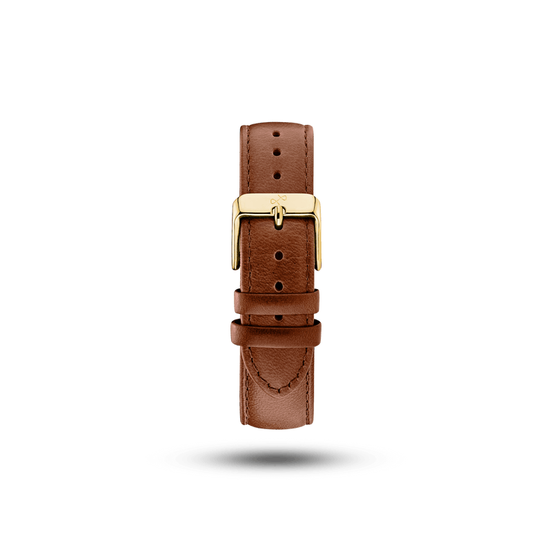 Cuir - Bracelet en cuir deux pièces de haute qualité, de couleur marron, avec boucle ardillon plaquée or et gravure « AV86 » au dos