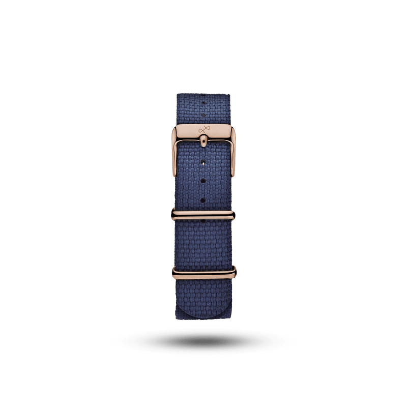Nato - Bracelet Blue Honeycomb d'AV86, fabriqué à partir de plastique 100 % recyclé, avec barrette à ressort à dégagement rapide et finitions or rose
