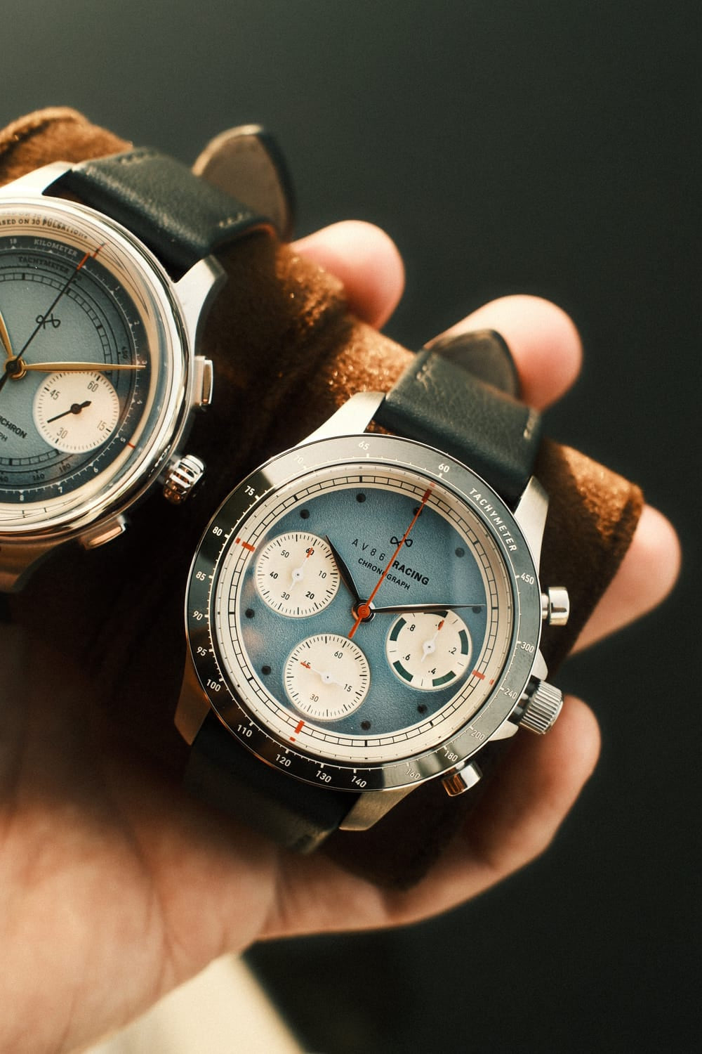1960 Racing Chronograph, Steel / Sky Blue & Green