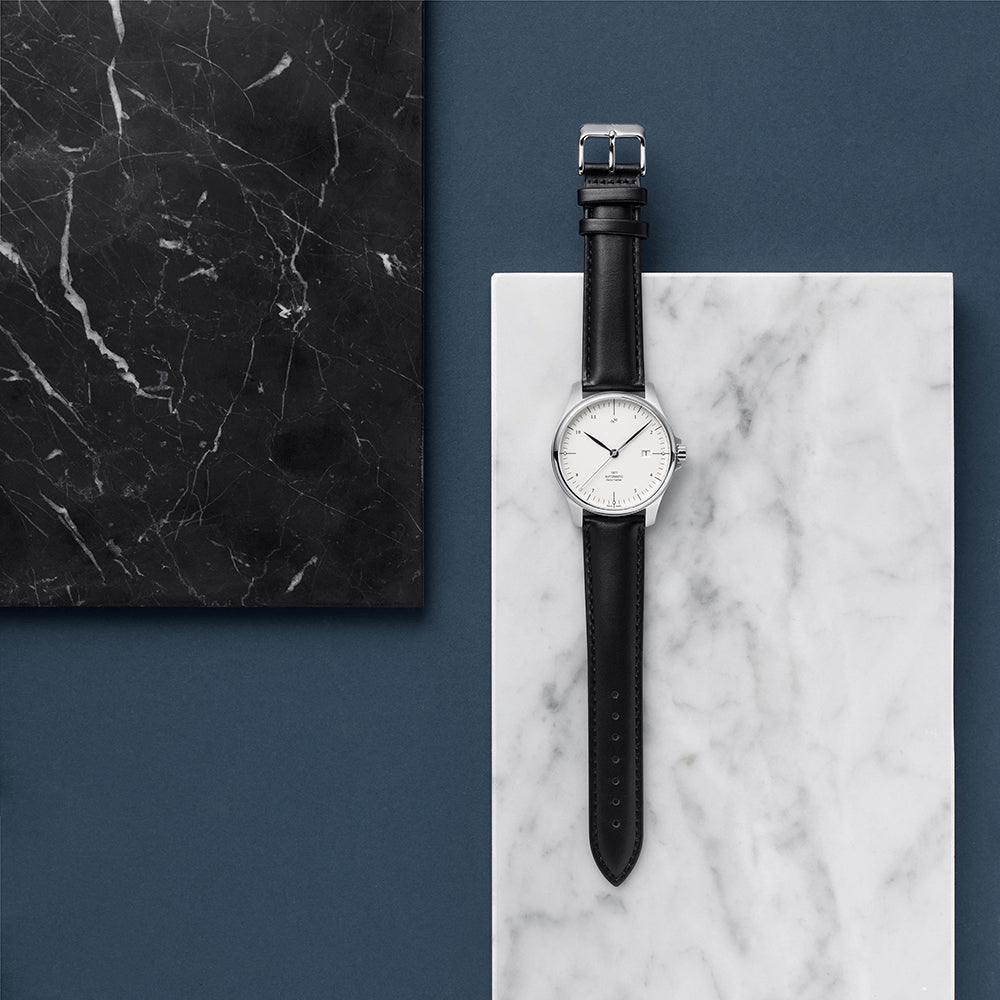 1971 Automatic Swiss Made by AV86 with vintage-inspired dial, sapphire crystal, automatic movement, and black leather strap