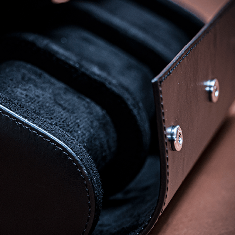 Watch Roll - Black by AV86 crafted in premium full grain leather with secure snap closure and cushioned interior for travel watch storage