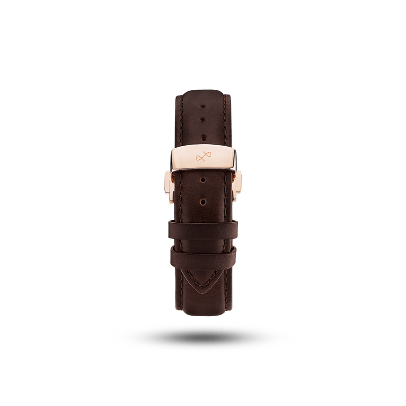 Fermoir papillon - Marron foncé par AV86 : bracelet en cuir de haute qualité en deux parties, avec fermoir papillon gravé et plaqué or