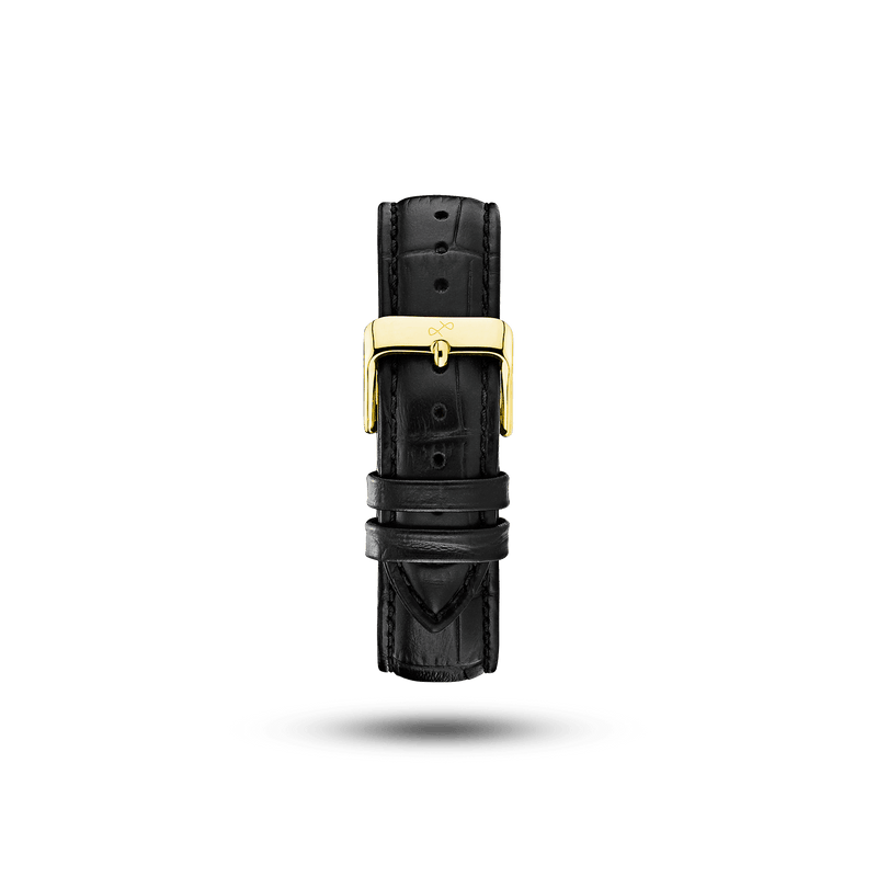 Bracelet en cuir noir « Croco » de la marque AV86, avec un gaufrage croco de haute qualité et une boucle ardillon plaquée or, pour la personnalisation de montres de luxe