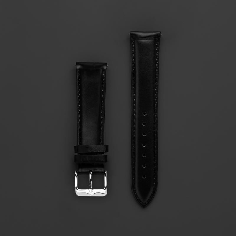 Cuir - Noir : bracelet en cuir haut de gamme AV86 en deux parties, avec détails gravés et boucle ardillon polie, design scandinave minimaliste