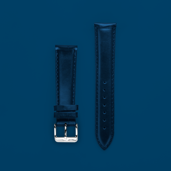 Cuir - Bracelet en cuir deux pièces de haute qualité, bleu foncé, avec la mention « About Vintage » gravée et une boucle ardillon en acier inoxydable signée AV86