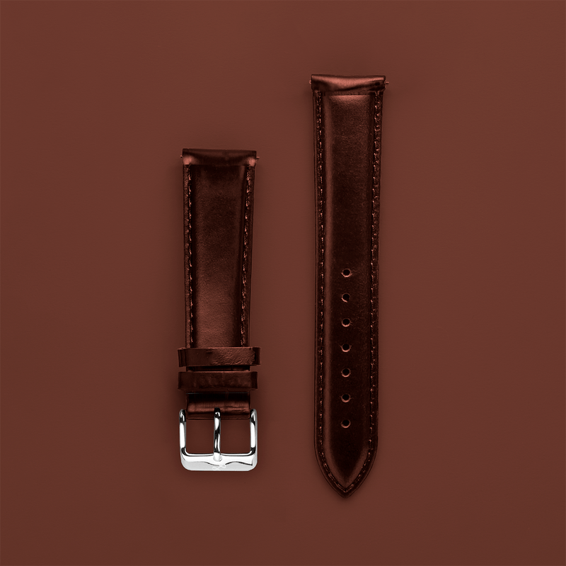 Cuir - Bracelet deux pièces marron foncé signé AV86, confectionné en cuir de haute qualité, doté d'une boucle ardillon en acier inoxydable et du logo gravé