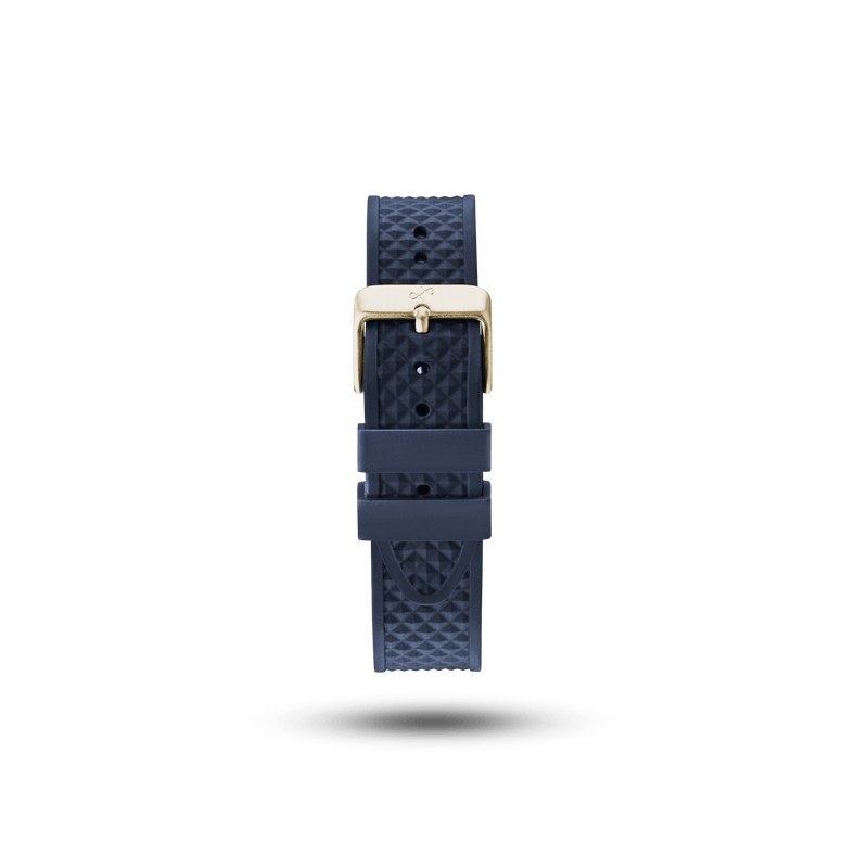 Silicone - Bleu par AV86, avec un bracelet en silicone texturé et une boucle ardillon plaquée or, avec un design inspiré du minimalisme nordique et du confort