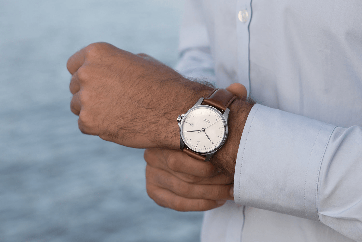 1971 Automatic by AV86 luxury timepiece with minimalist dial, sapphire crystal, automatic movement, and brown leather strap