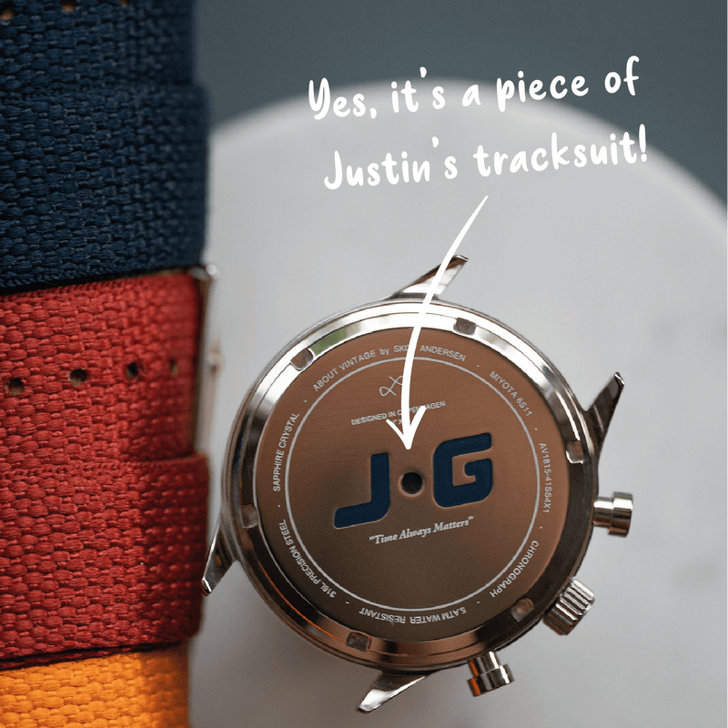 1815 Justin Gatlin, « Gold / Blue Turtle » par AV86 : Chronographe en édition limitée avec Verre saphir et bracelet en tissu avec détail en tissu