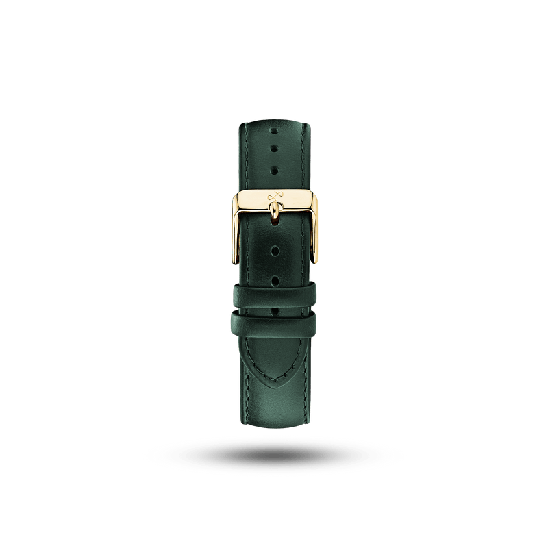 Cuir - Bracelet deux pièces vert foncé signé AV86, confectionné en cuir de haute qualité, doté d'une boucle ardillon plaquée or et du logo gravé
