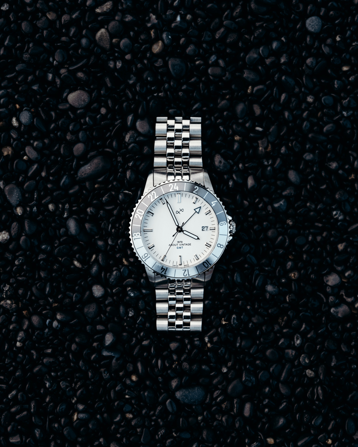 1970 Glacier GMT Automatic by AV86 luxury timepiece with Swiss automatic movement, GMT bezel, sapphire crystal, and steel bracelet