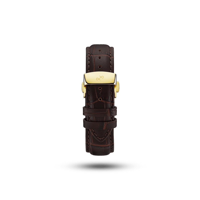 Fermoir papillon - Brown Croco par AV86, avec un bracelet en cuir croco marron de grande qualité et un fermoir papillon gravé