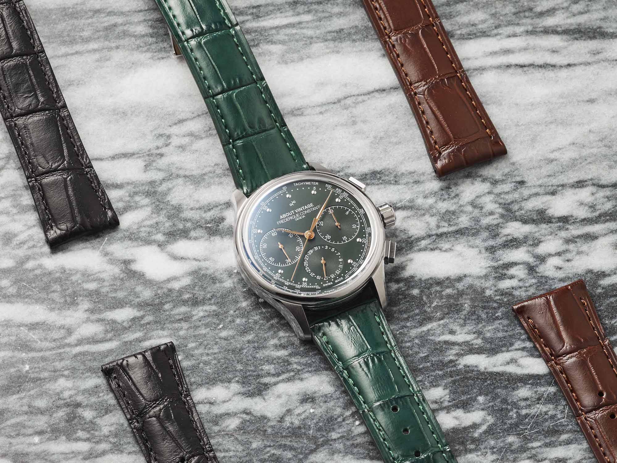 1988 Flyback, Chronographe - Édition limitée par AV86, avec cadran d'inspiration vintage, verre saphir, chronographe et bracelets en cuir interchangeables