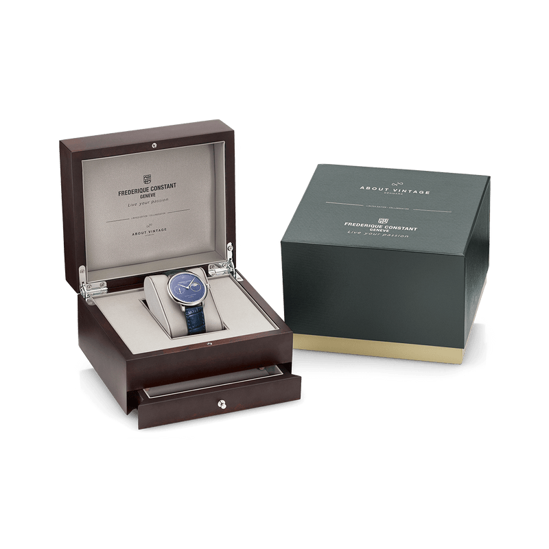 Montre automatique AV86 « Moonphase » 1988, Édition limitée, avec Verre saphir et bracelet en cuir, présentée dans un coffret en bois de luxe