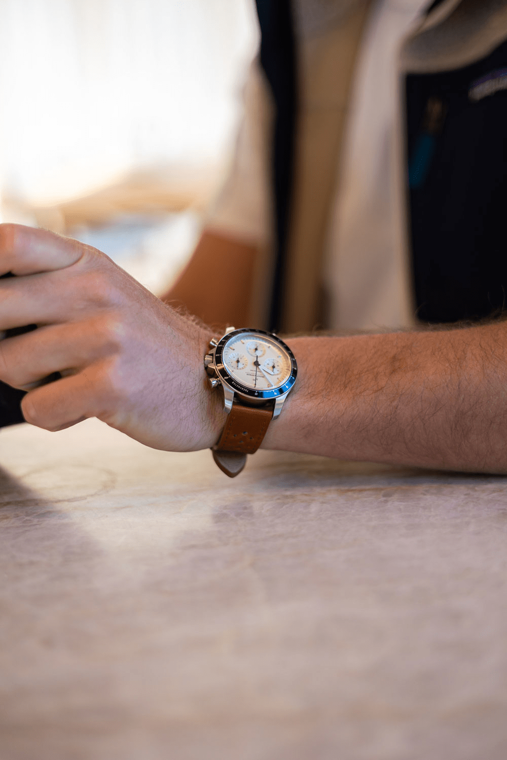 1960 Racing Chronograph by AV86 vintage-inspired luxury chronograph with sapphire crystal, tachymeter bezel, and brown leather strap