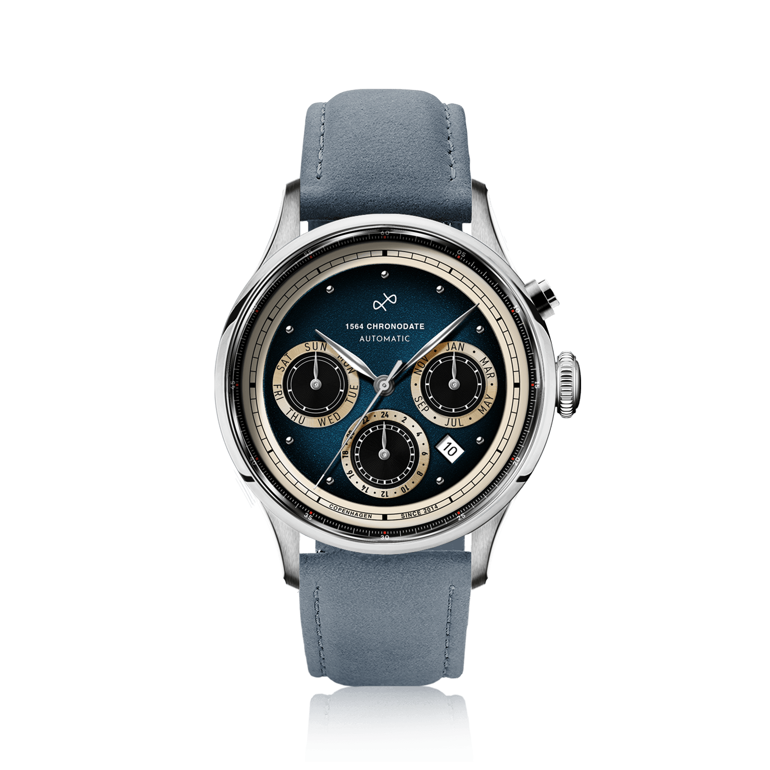 1564 Chronodate Automatic, Steel / Blue