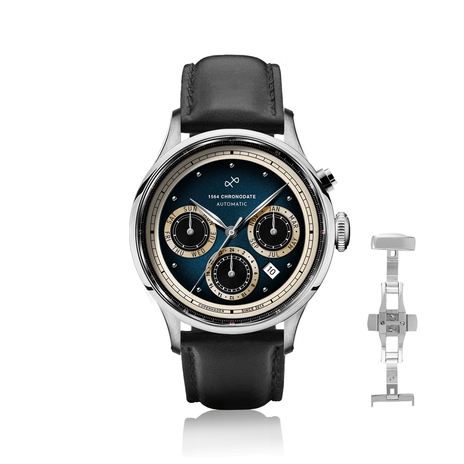 1564 Chronodate Automatic, Steel / Blue