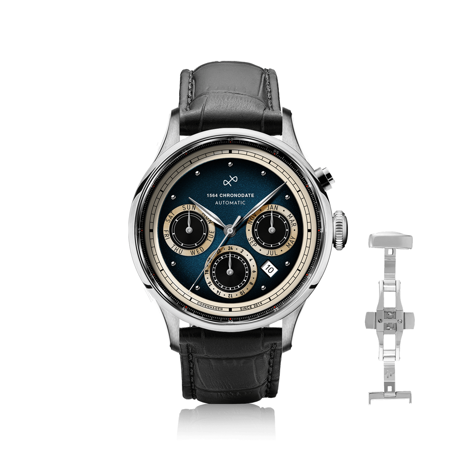 1564 Chronodate Automatic, Steel / Blue